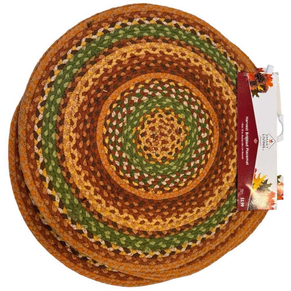 Placemats by Smart Living Autumn Harvest Braided Table - Green, Orange, Brownp